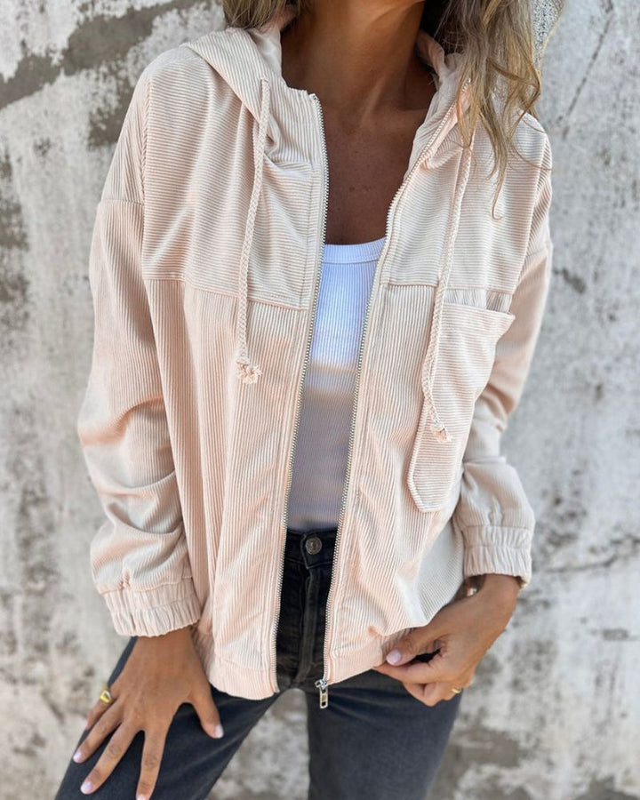 Danna - Corduroy Hooded Zip Up Jacket