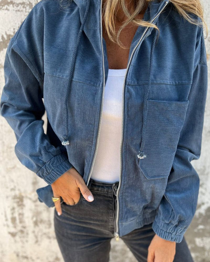 Danna - Corduroy Hooded Zip Up Jacket