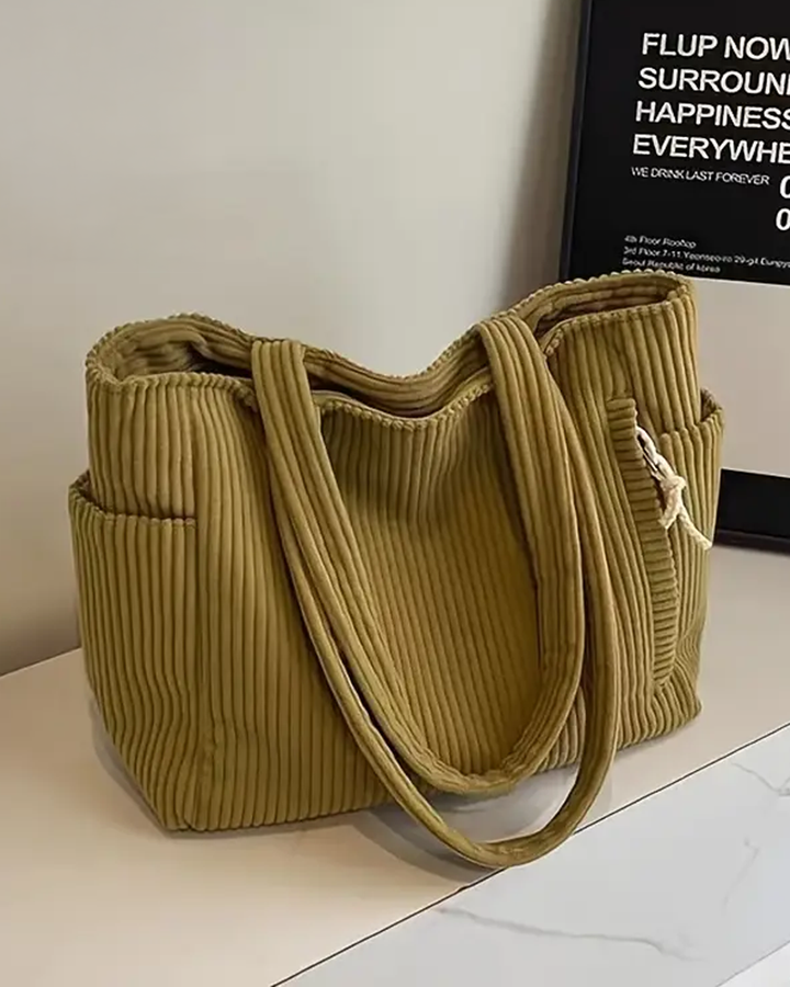 Valentina | Ribbed tote bag with drawstring detail