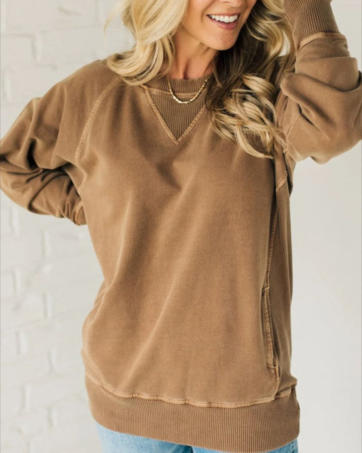 Viola - Ribbed Accent Pocketed Pullover