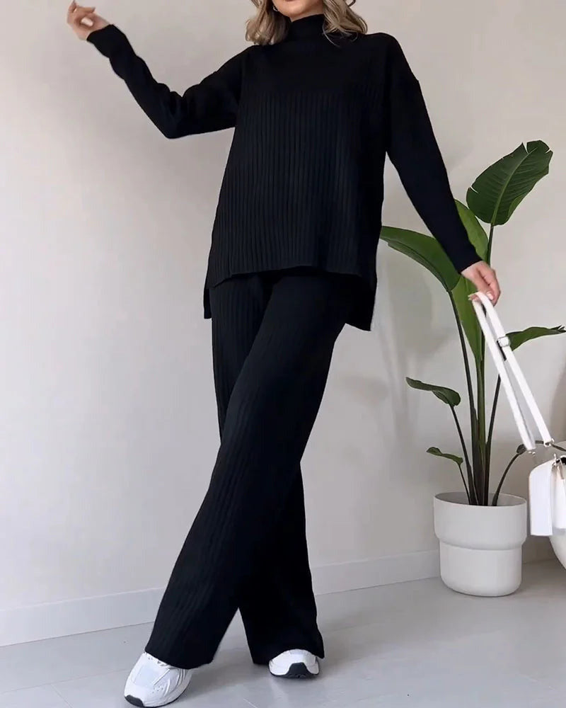 Zilas - Chic Slit Casual Two-Piece Set