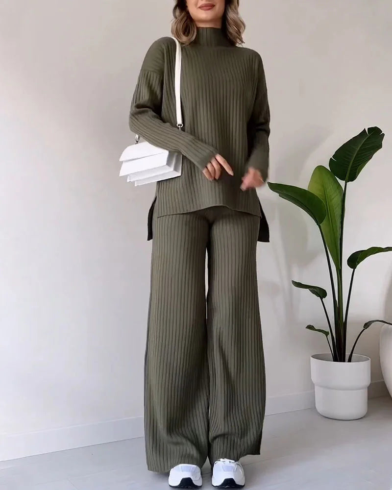 Zilas - Chic Slit Casual Two-Piece Set